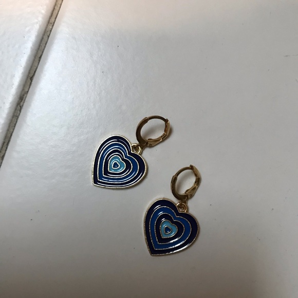 Pair of Cute Heart Drop Blue Earrings Gold — Zinc Alloy 💙 Jewelry / Earring - Picture 2 of 4